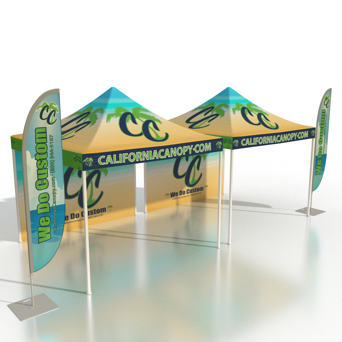 Pro Pack (2) 10x10 Custom Canopies and (2) Banner Flags or Sidewalls ...